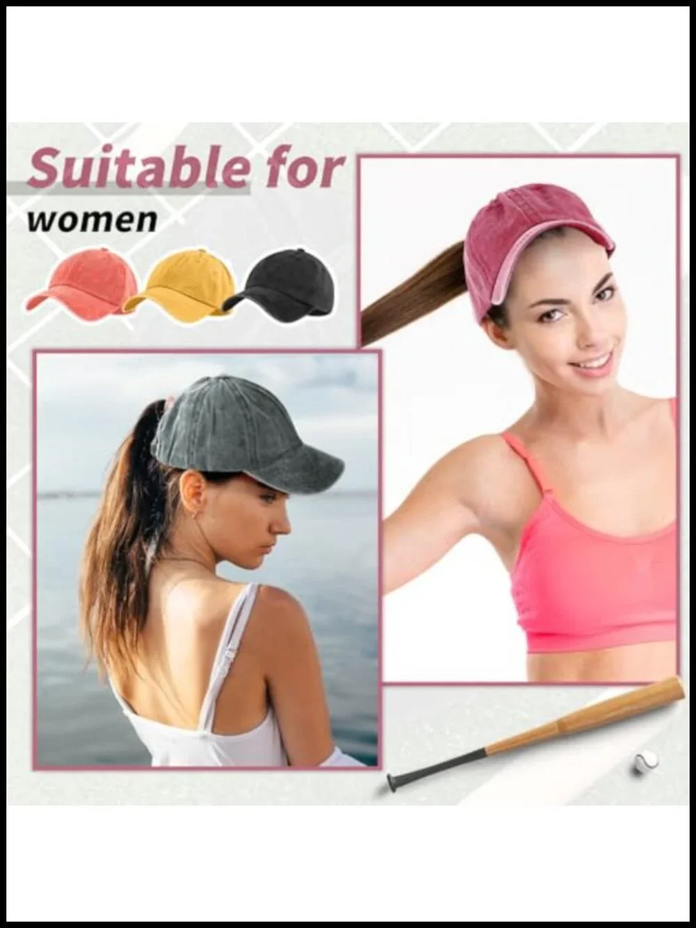 24 Pack Men Women Baseball Cap Ponytail Hole Adjustable Cotton Distressed